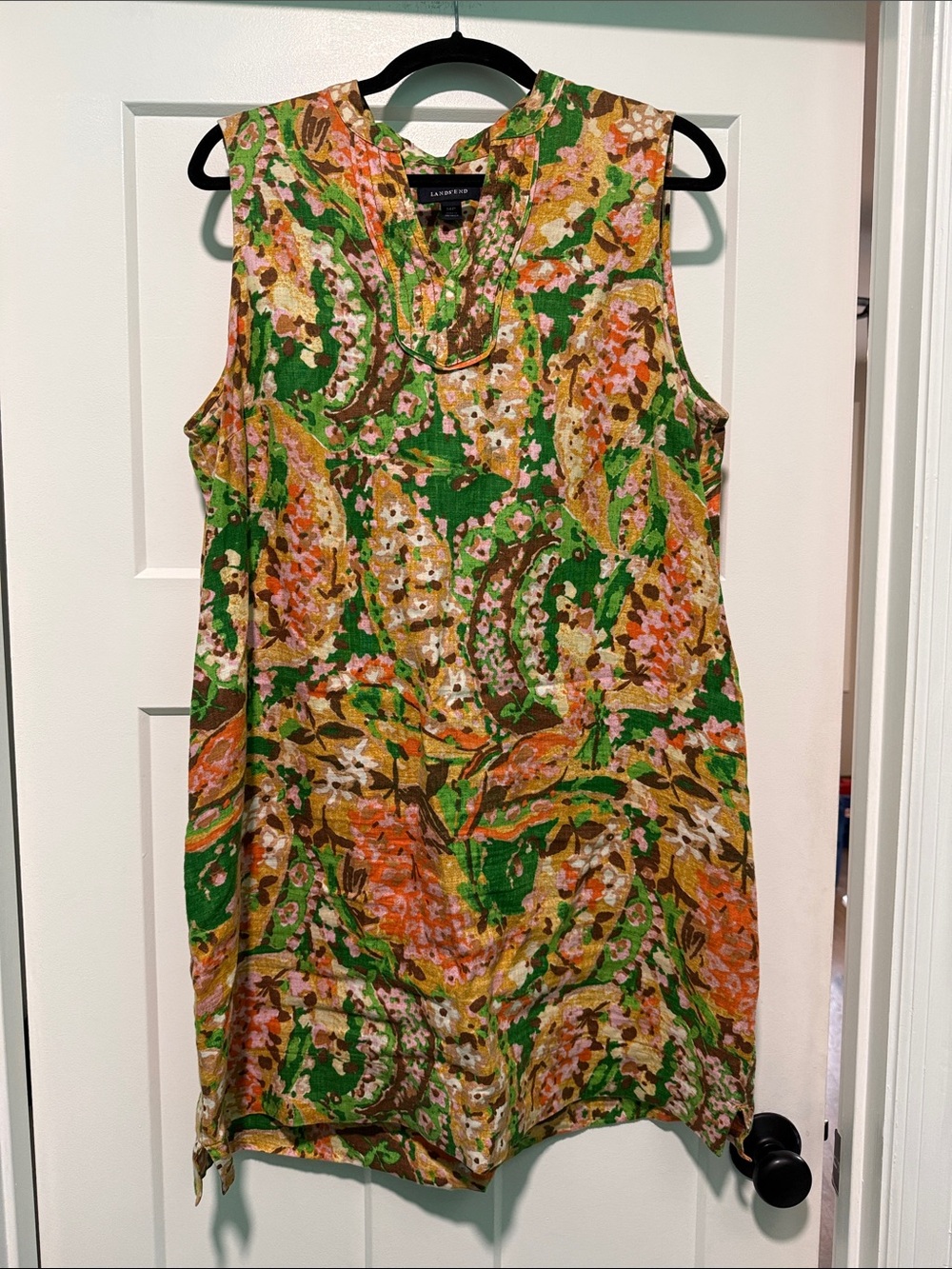 Land’s End Printed Linen Shift Dress, size 14P